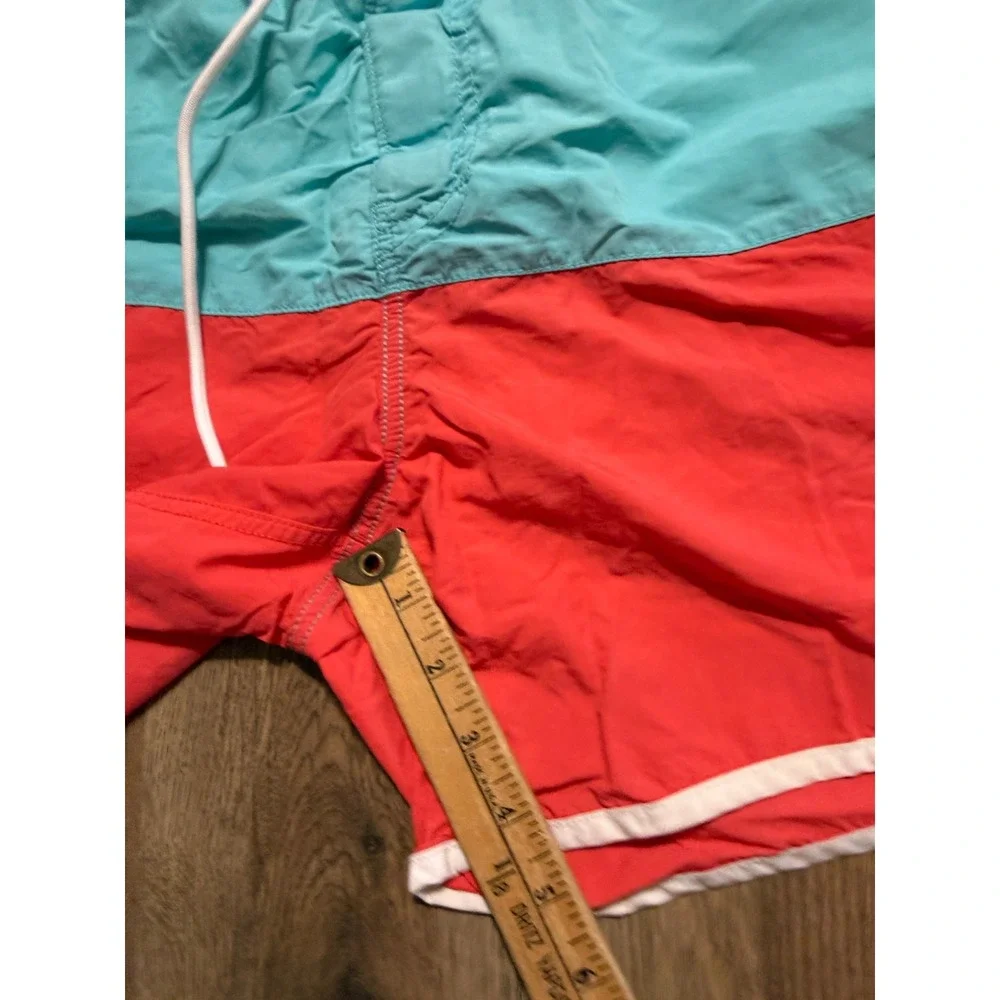 Nautica Swim Trunks Mens L Teal Red Sailing Colorblock Board Shorts Excellent
